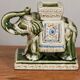 Vintage elephant ashtray in glazed ceramic – Green, cream and blue – Asian decor
