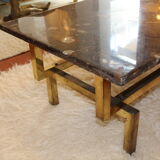 Black stone coffee table foot brass 70s