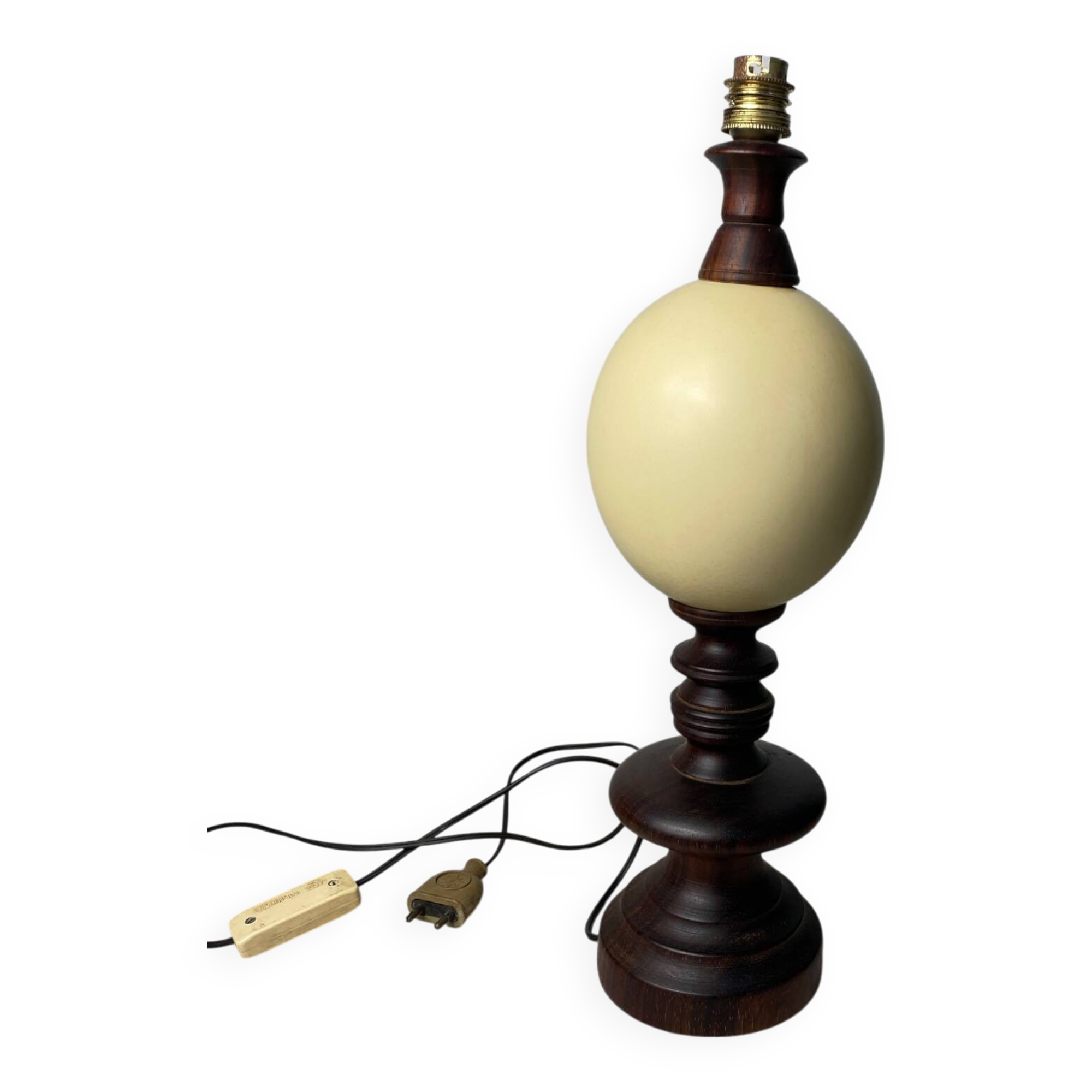 Wooden and ostrich egg lamp base