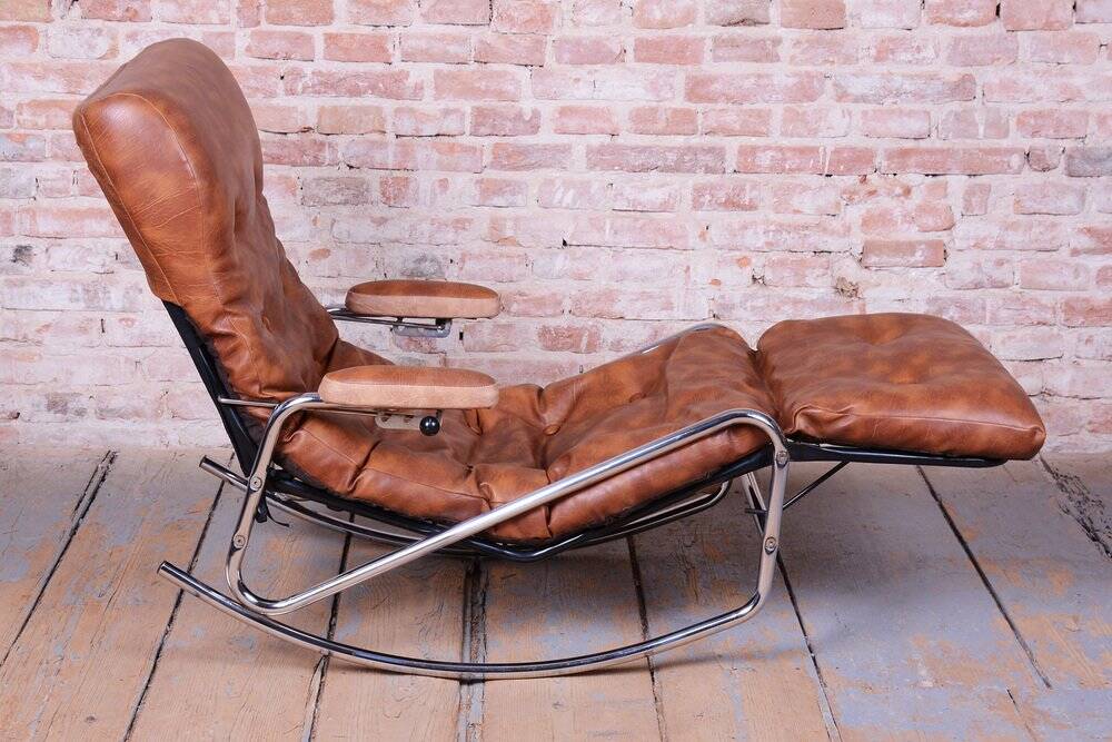Mid-Century Rocking Reclining Armchair in Chrome by Lama, France, 1960s
