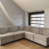 Vintage modular sofa, five armchairs and coffee table, beige wool