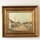 Vintage European Village Original Oil Painting with Cottages, circa 1940