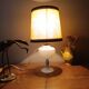Retro white opaline table lamp, pigskin shade, 1950.
