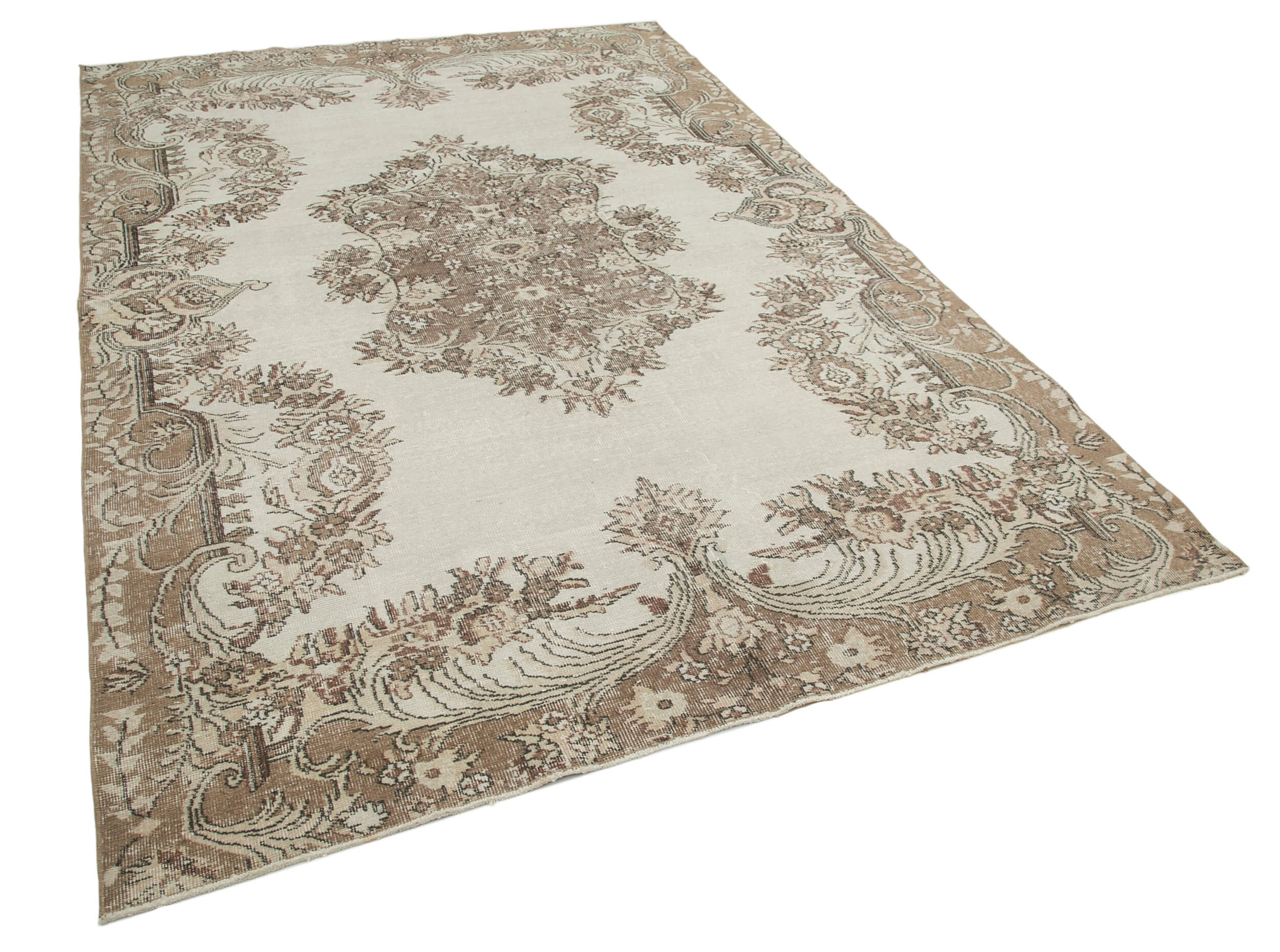 Hand-knotted rustic turkish beige carpet 196 cm x 295 cm