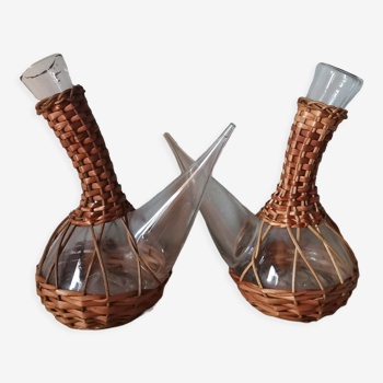 Vintage rattan oil and vinegar set