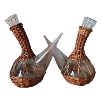 Vintage rattan oil and vinegar set