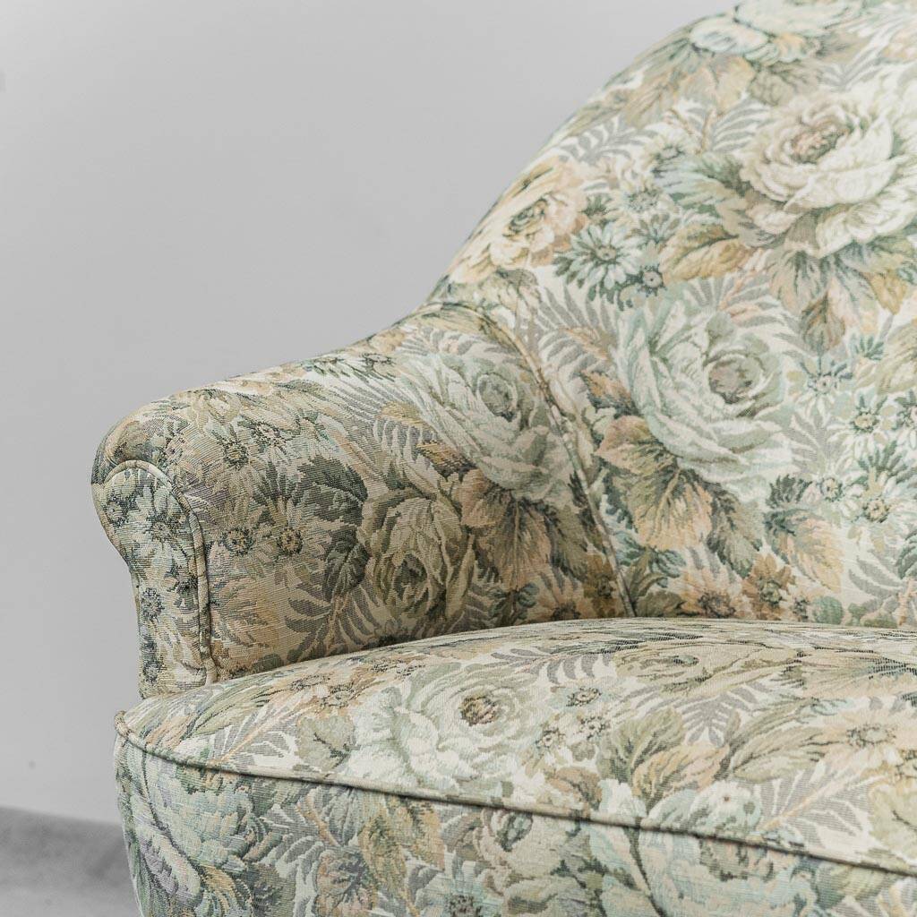 Banquette 2 places en tissu fleuri, années 1950