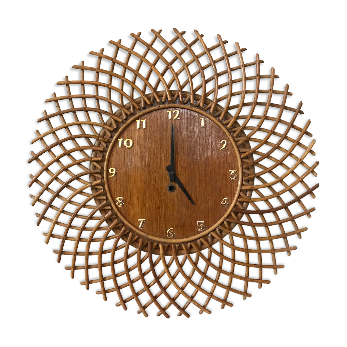 1960s vintage rattan sun clock