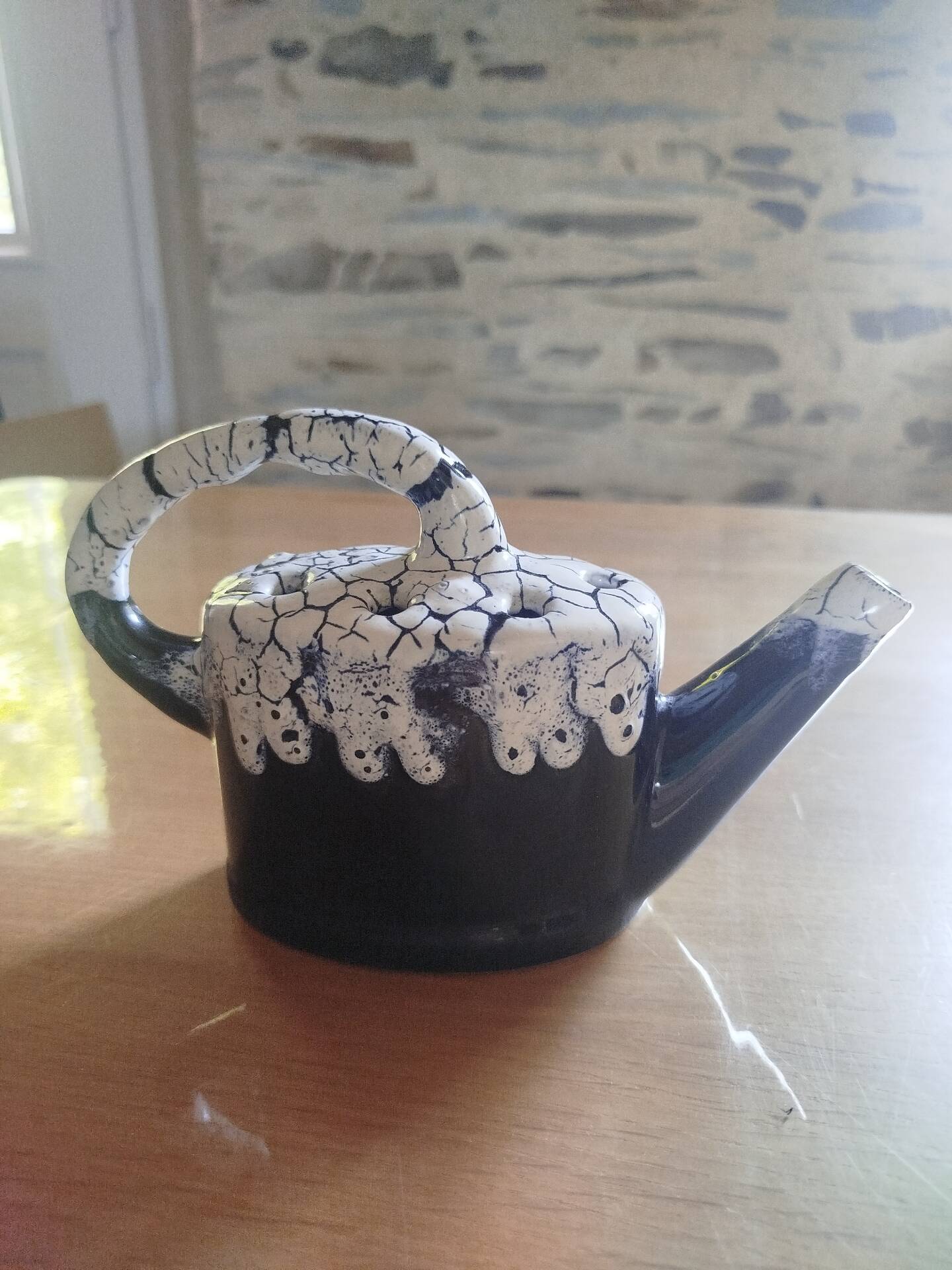 Vase pique-fleurs en véritable grès flammé