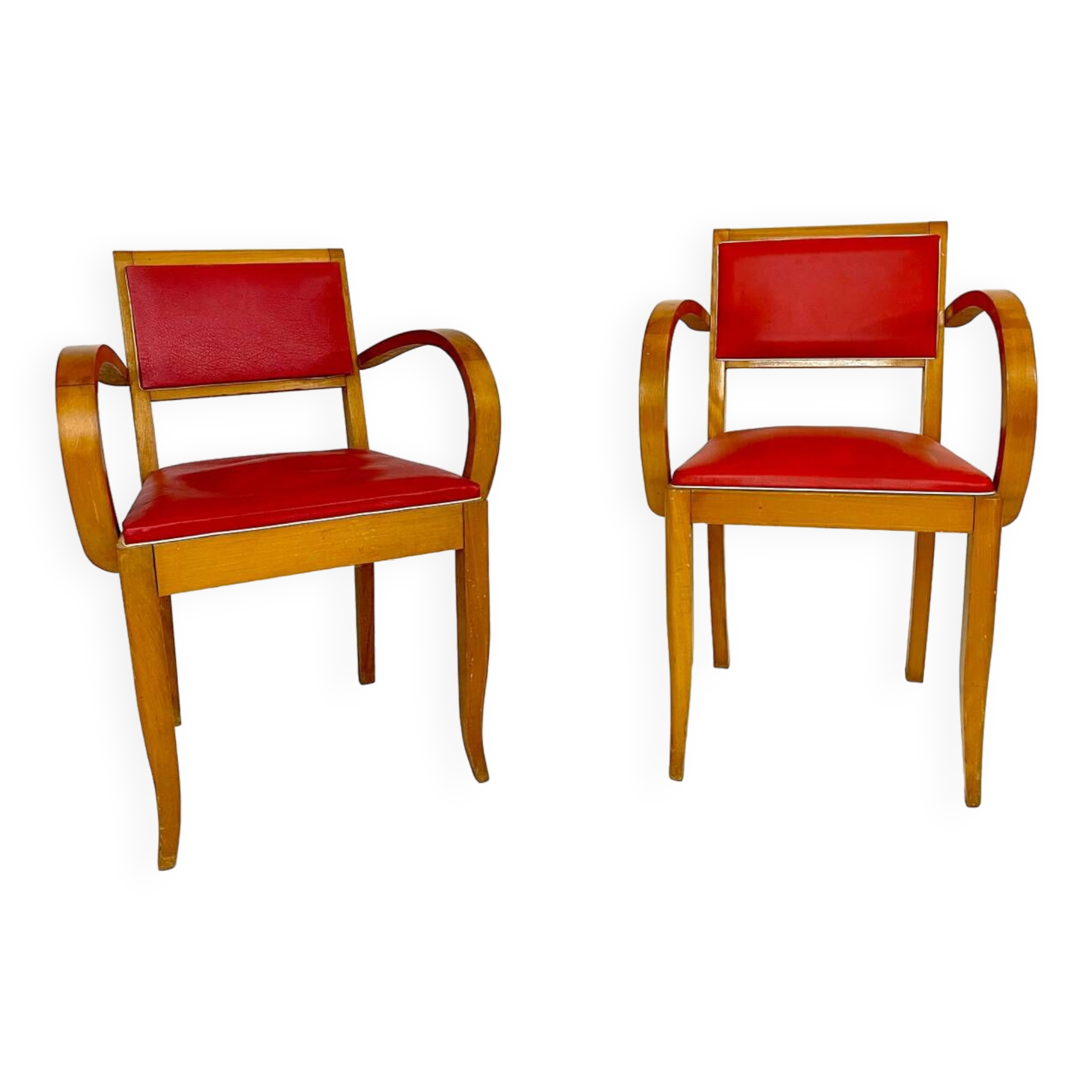 Pair of 50s Red Bridge Armchairs