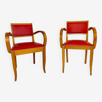 Paire de fauteuils bridge rouge, années 50