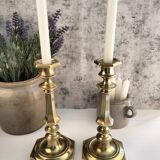 Charming Pair of Victorian Brass Candlesticks with Octagonal Bases - Matching Antique Candle Holders