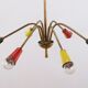 Vintage chandelier 1950, 6 arms, brass and colors, 60cm in diameter