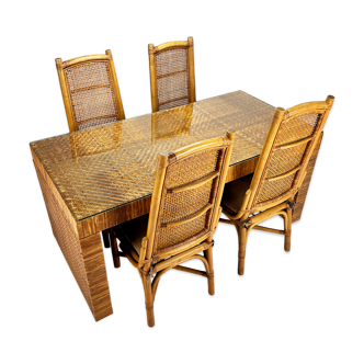 Vintage rattan and cane dining set, 1970s