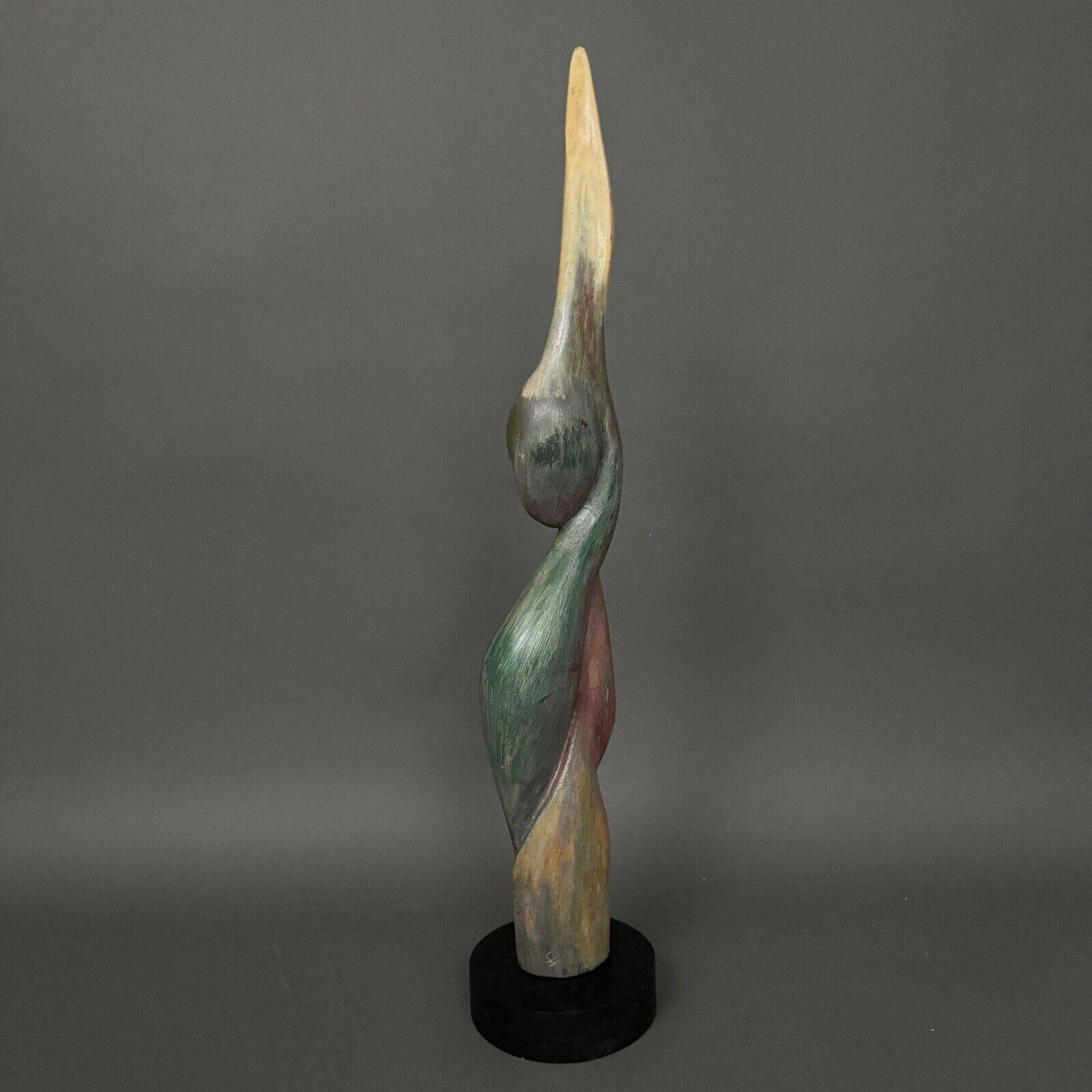 Wooden sculpture by Calin Hentea 20th century woman with bird