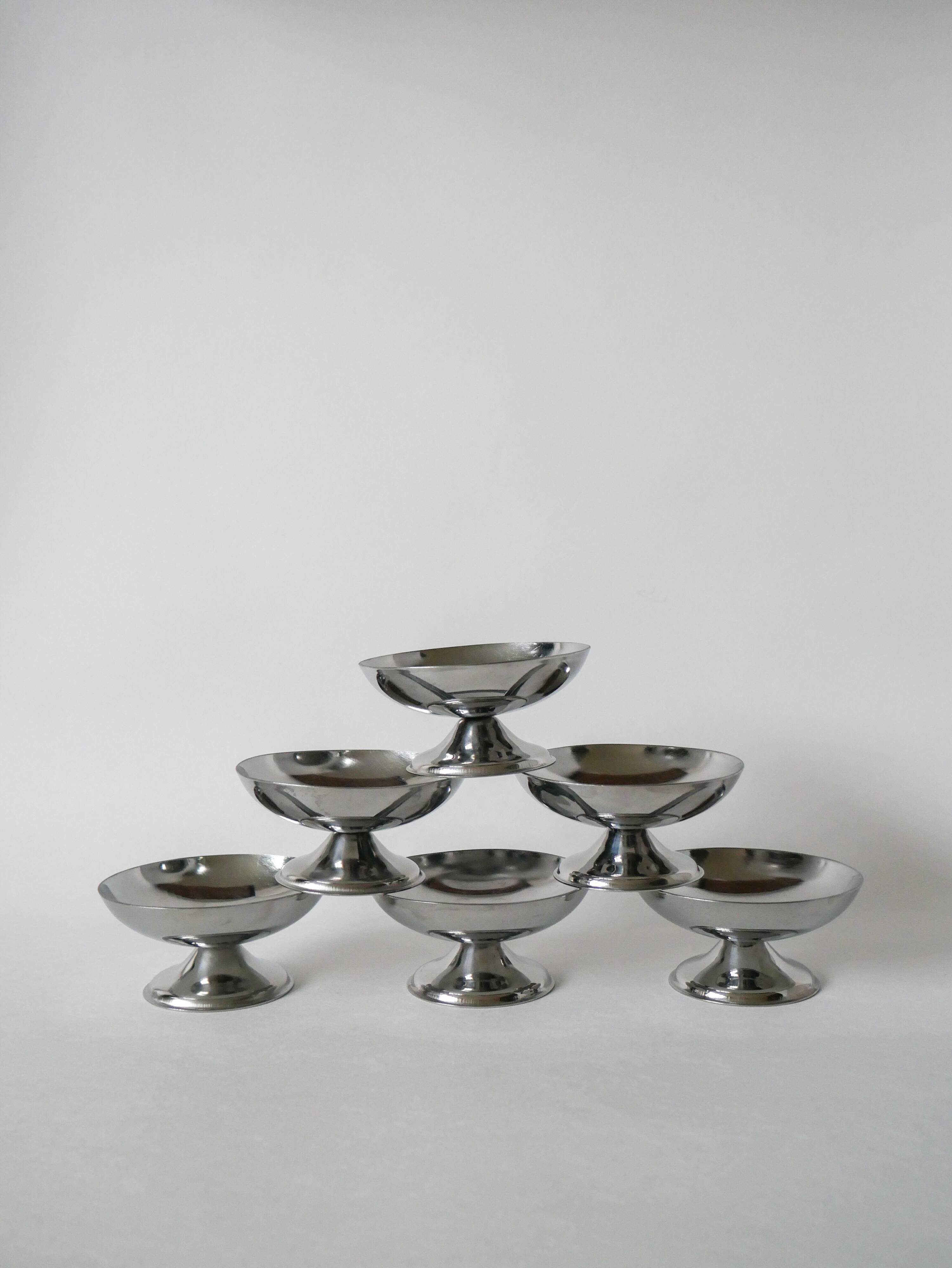 set of 6 designer stainless steel bowls 1970 9 x 5 cm