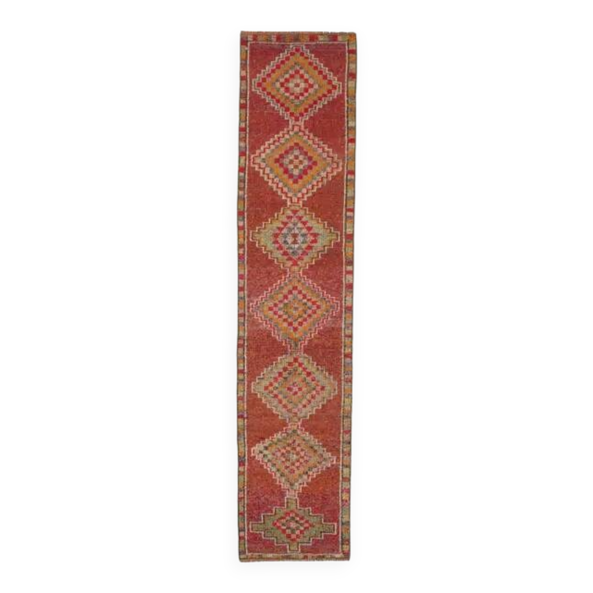 1970s Vintage Turkish Oushak Handmade  Orange Runner Rug 78x362
