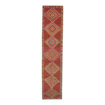 Tapis couloir vintage turc Oushak fait main orange des années 1970 78x362