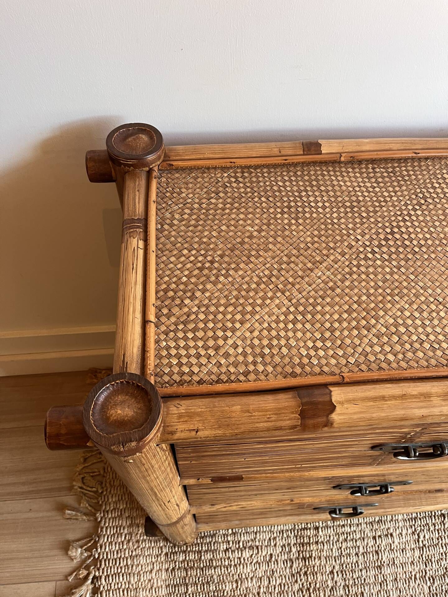 Commode sideboard vintage en bambou à 6 tiroirs,