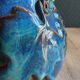 Vintage Blue Stoneware Jug with Grape Cluster Pattern, Ceramic Vase