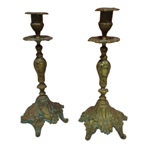 Paire de bougeoirs en - bronze