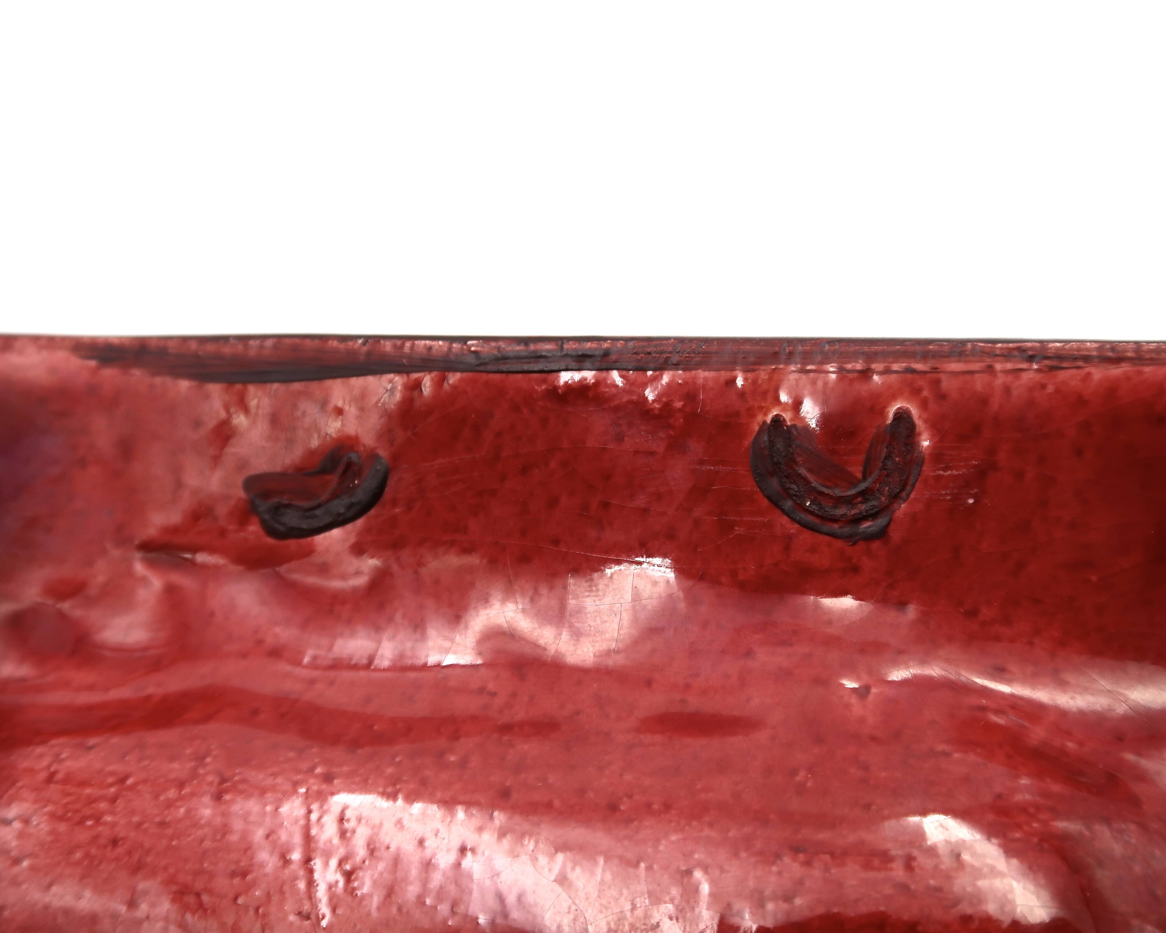 Georges Pelletier red and gold square ceramic pocket emptier, 1970s