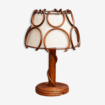 Bedside lamp, rattan and linen canvas