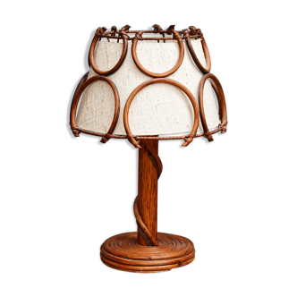 Lampe de chevet, rotin et toile de lin
