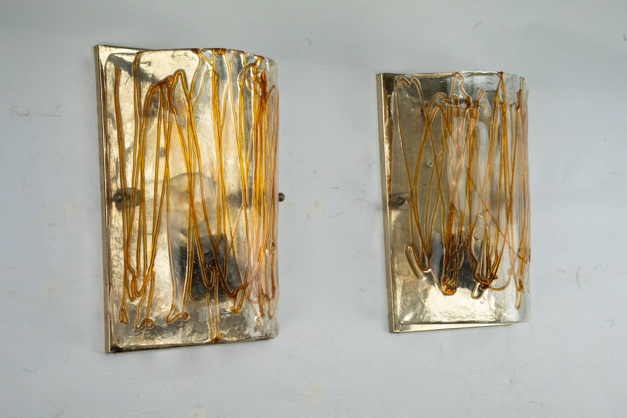 Pair of signed La Murrina thick Murano glass sconces. Italy 1970s.