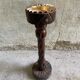 Rustic ashtray carved wood on vintage stand