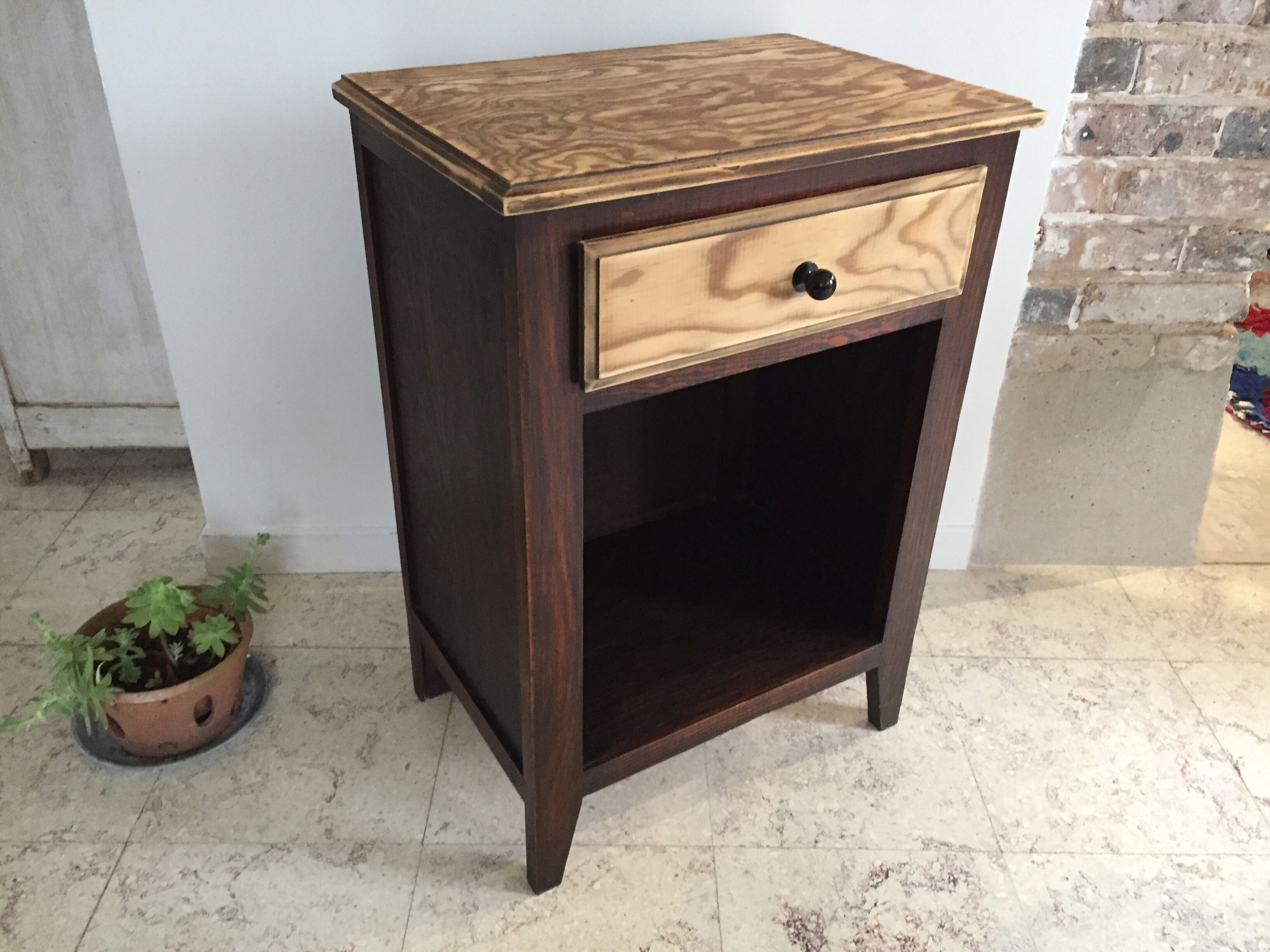 Vintage bedside tables legs compass