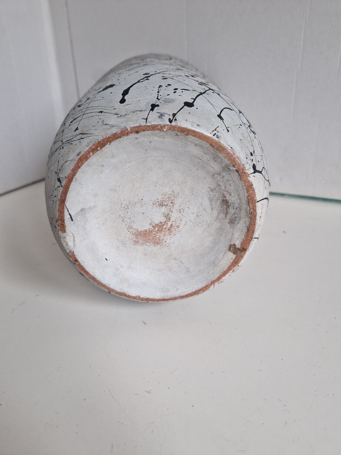 Painted Terracotta Vase with Graphic Pattern