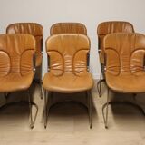 Series of 6 vintage Cidue Italy chairs in leather and metal, 1970s