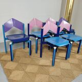 set 6 multicolored chairs 80s