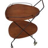 Vintage Scandinavian serving trolley in teak and metal, metal wheels, 1960s
