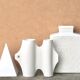 Minimalist white ceramic pyramid sculpture, 1970s.