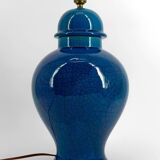 French Blue Crackle Glazed Ceramic Lamp, Circa 1950