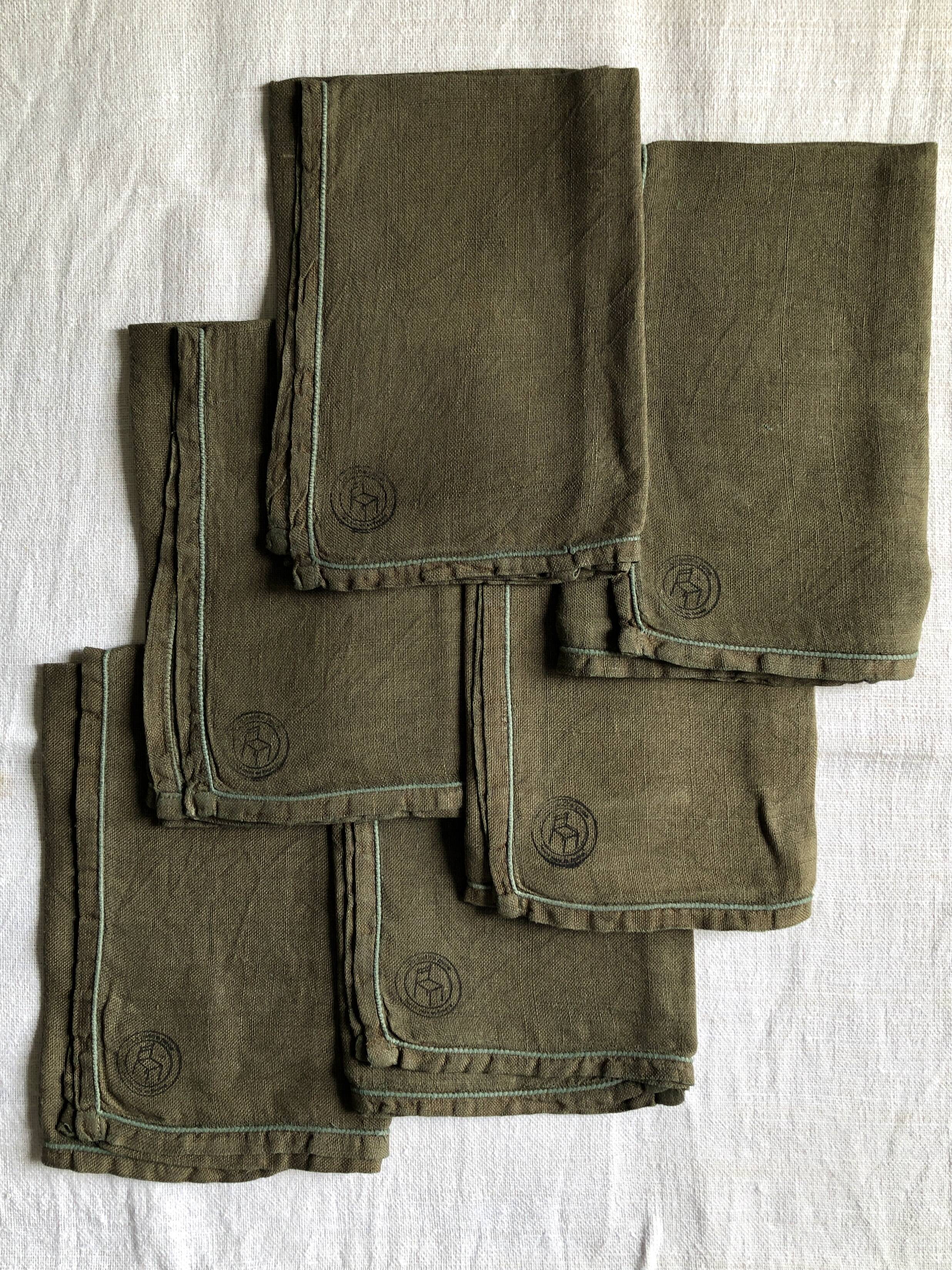 Set of six pure washed linen towels dyed persimmon