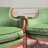 Pair of mahogany cabriolet bergère armchairs from the 18th-century Directoire period.