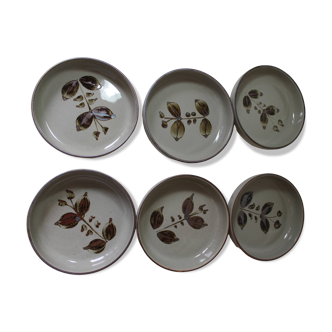 6 assiettes creuses vintage à décor de fleur en grès Arnon