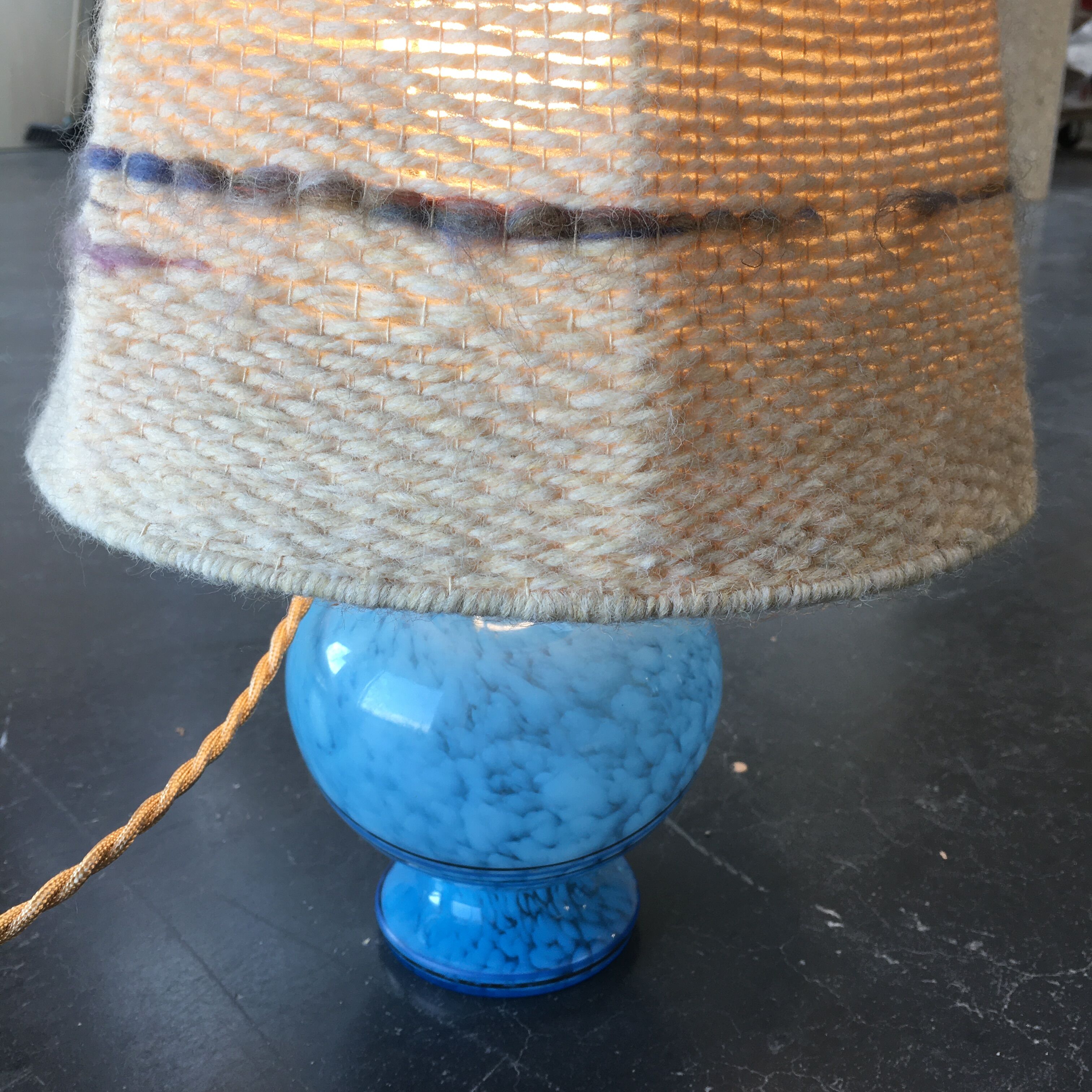 Art Deco table lamp in blue Clichy glass