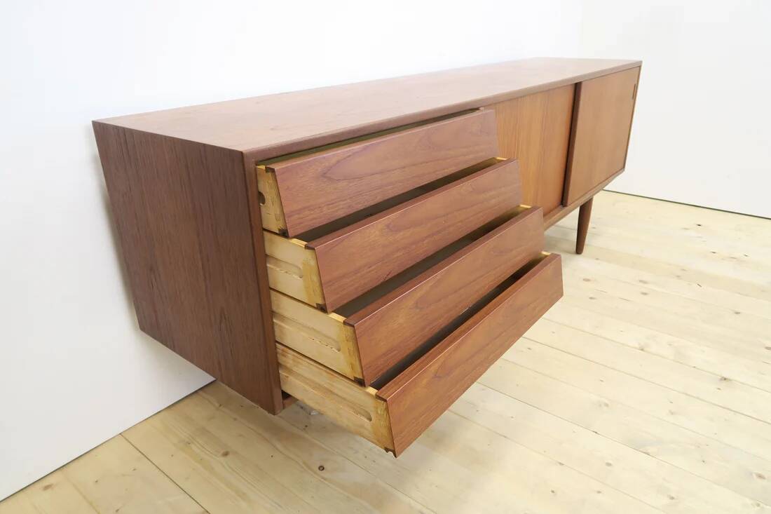 Teak sideboard with drawers and sliding doors, Denmark 1960