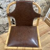 Vintage chair in rattan and bamboo and brown leather