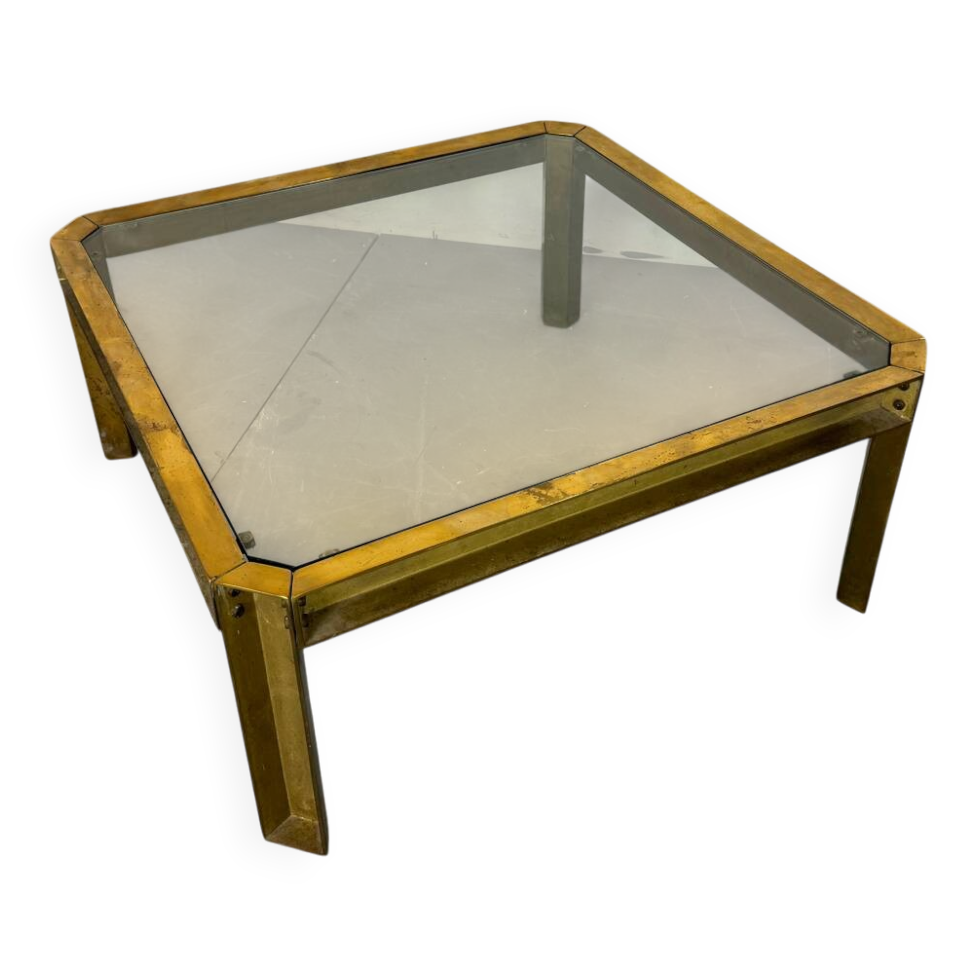 Brutalist Brass T09 coffee table by Peter Ghyczy 1970