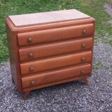 Commode en chêne pieds compas 4 tiroirs, 1950