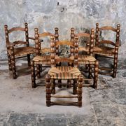 Pair of turned wooden spool armchairs, mid-20th century, France