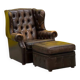 Brown leather chesterfield wing chair with Ottoman