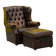 Brown leather chesterfield wing chair with Ottoman