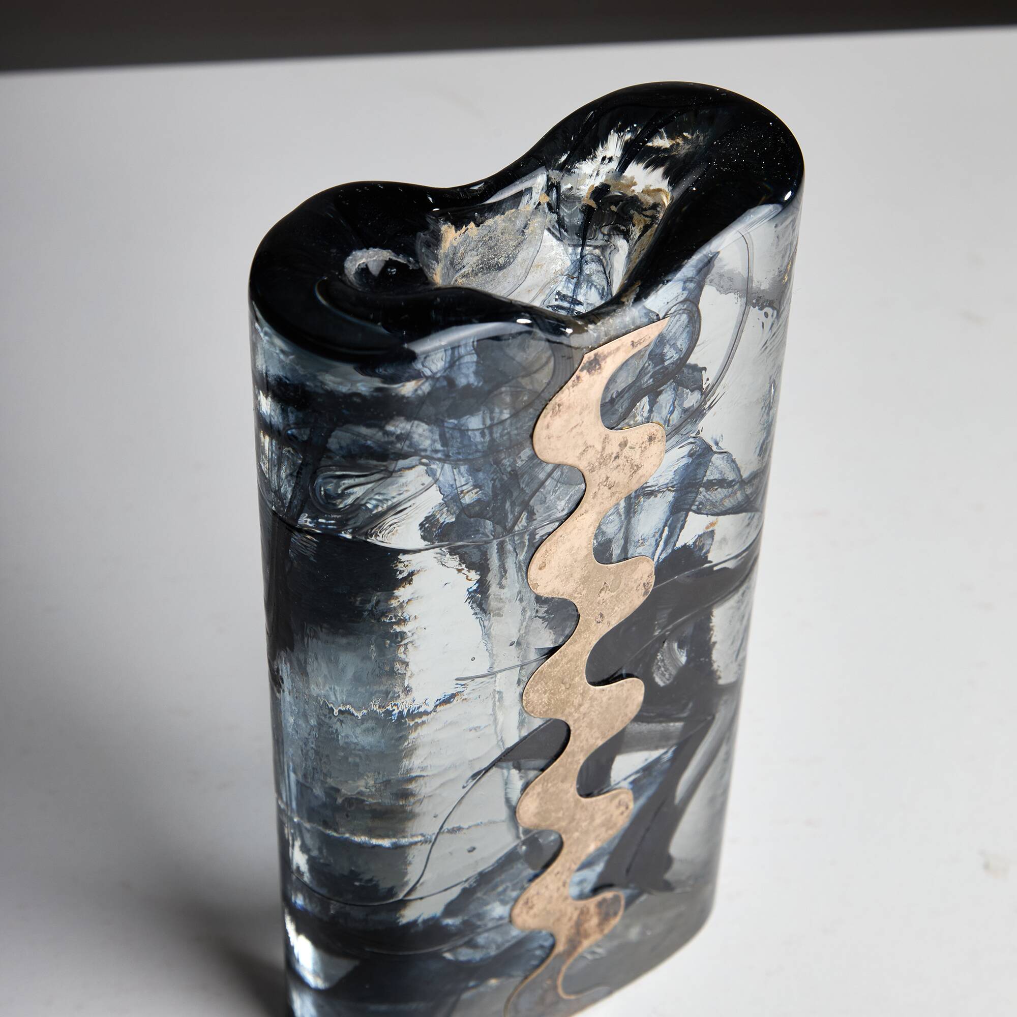 1970s Glass and Silver Plated Vase by Claude Cuny for Cassetti Firenze