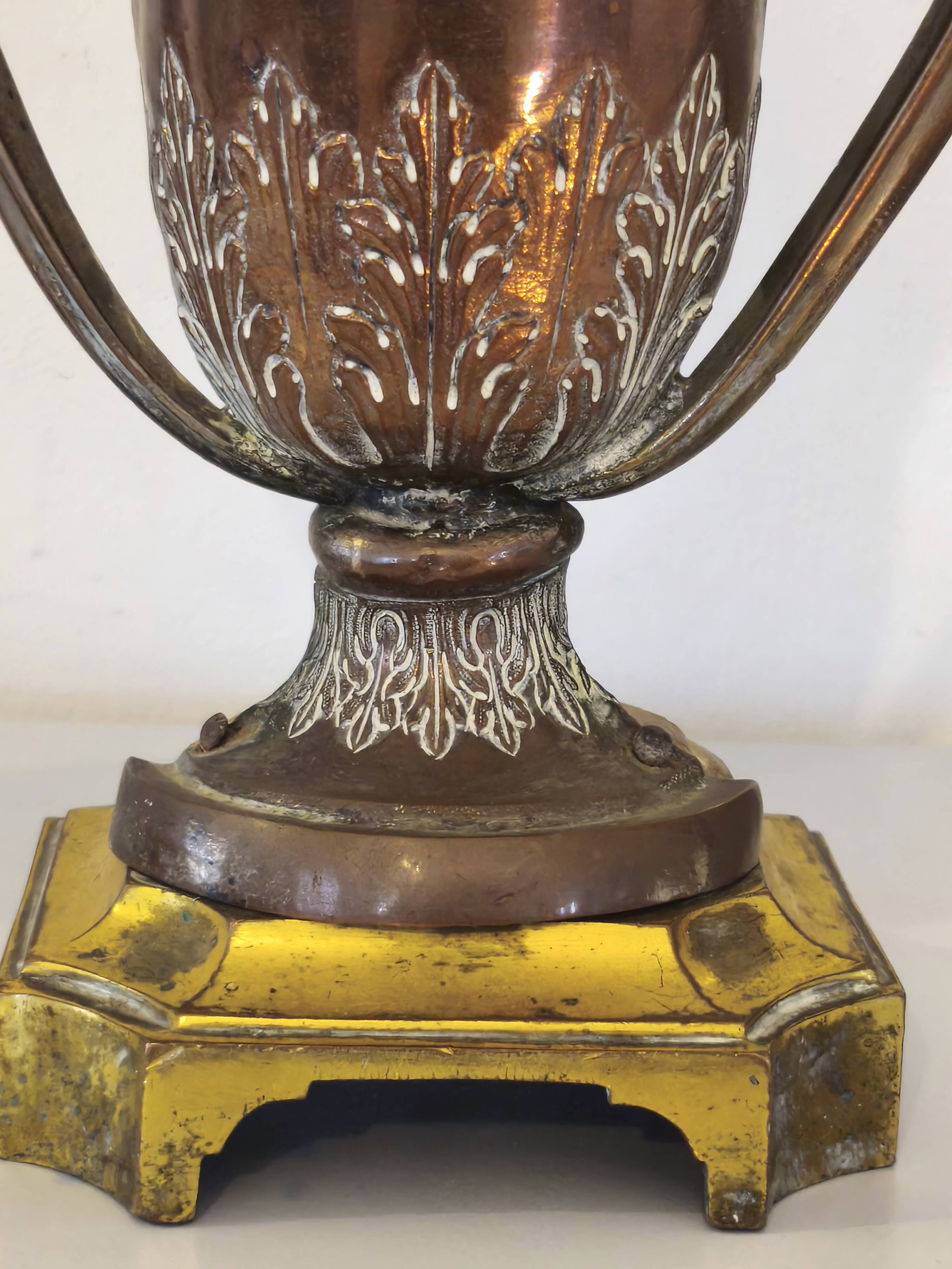 Pair of solid wood and bronze door handles, classical style, Italy 20th century.